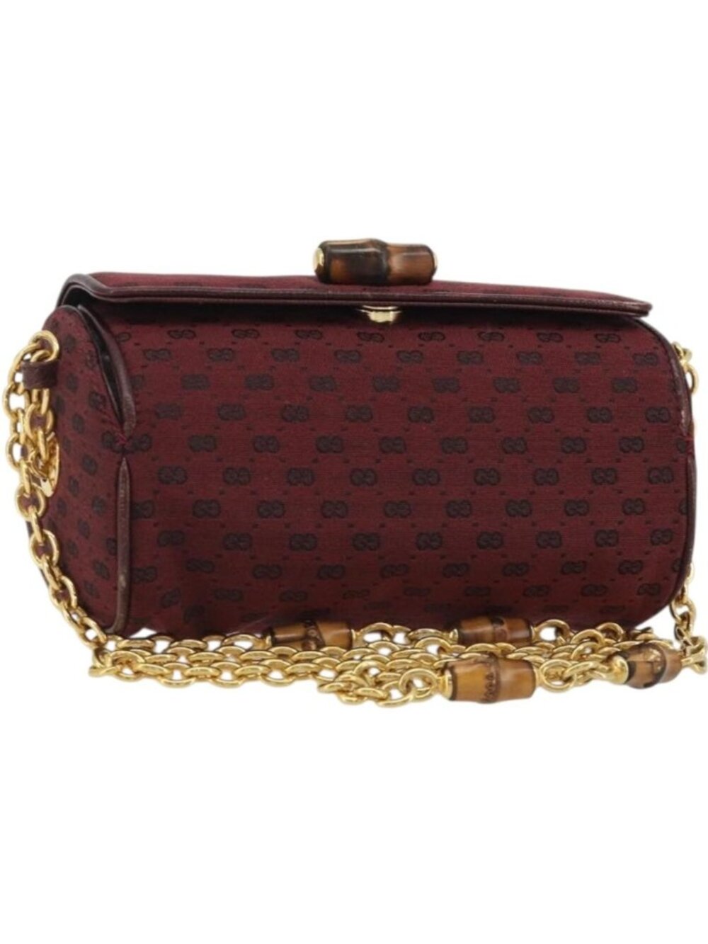 GUCCI Micro GG Canvas Chain Shoulder Bag Red Gold